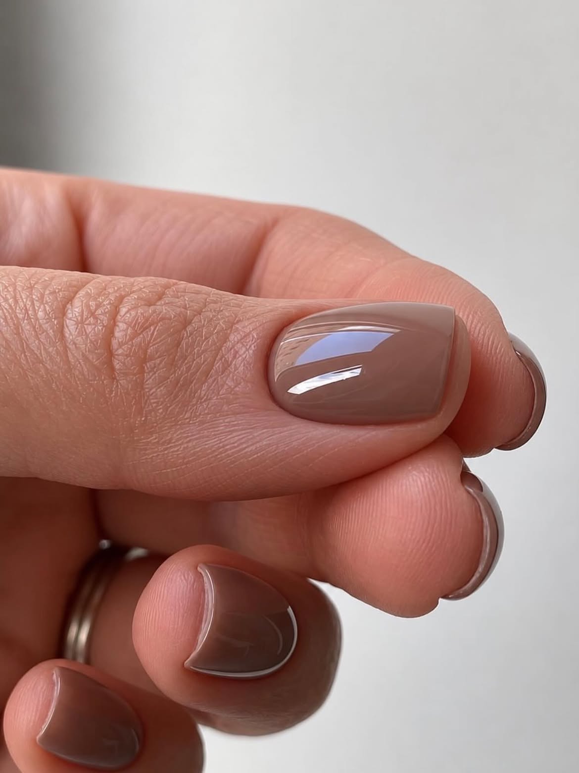 Glossy Taupe Squared Almond Nails