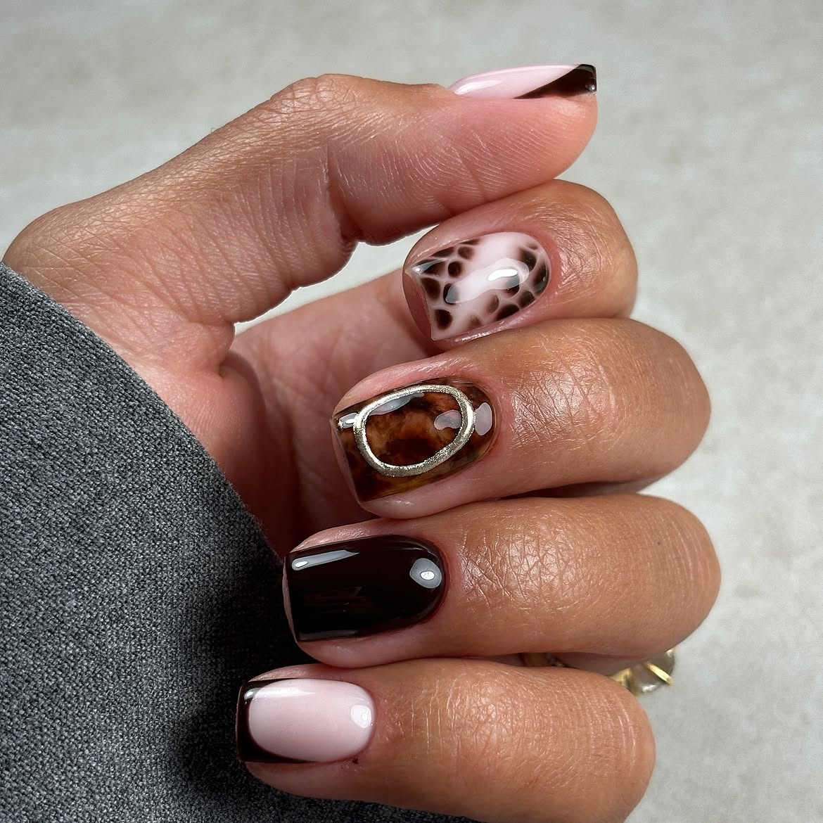 Glossy Tortoiseshell and Pink French Tips
