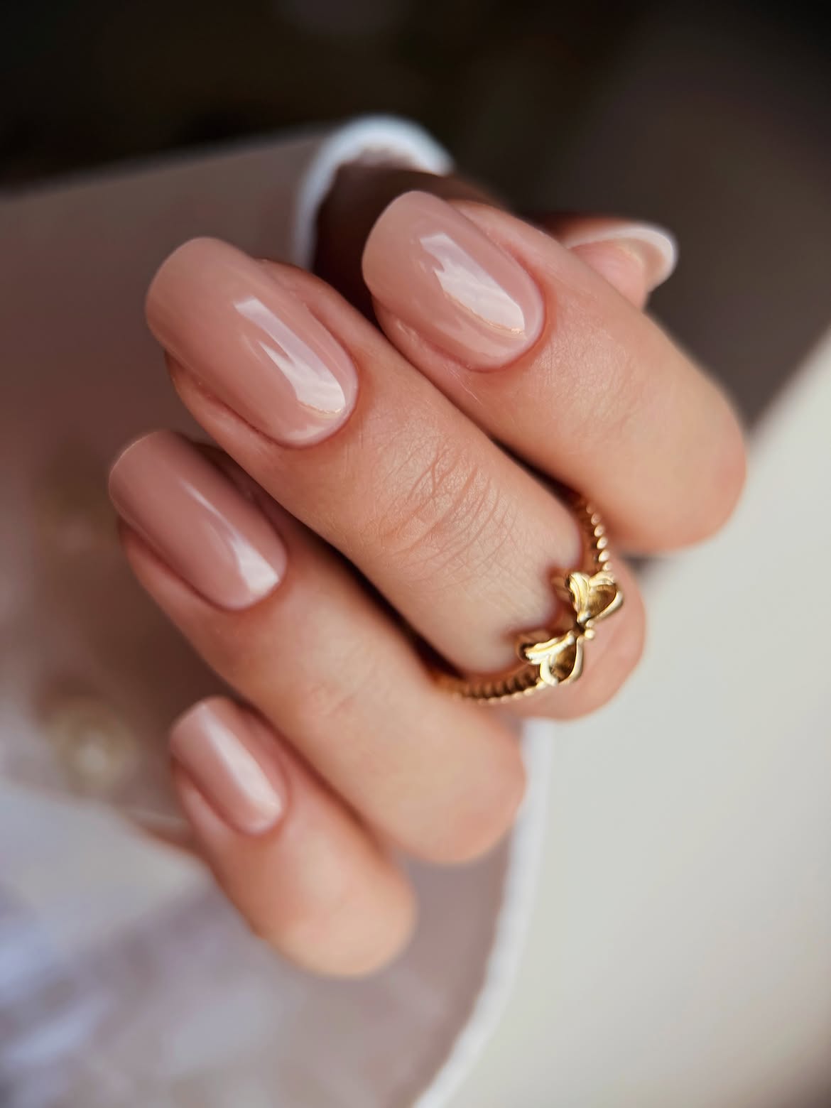 Glossy Warm Taupe Milk Bath Nails