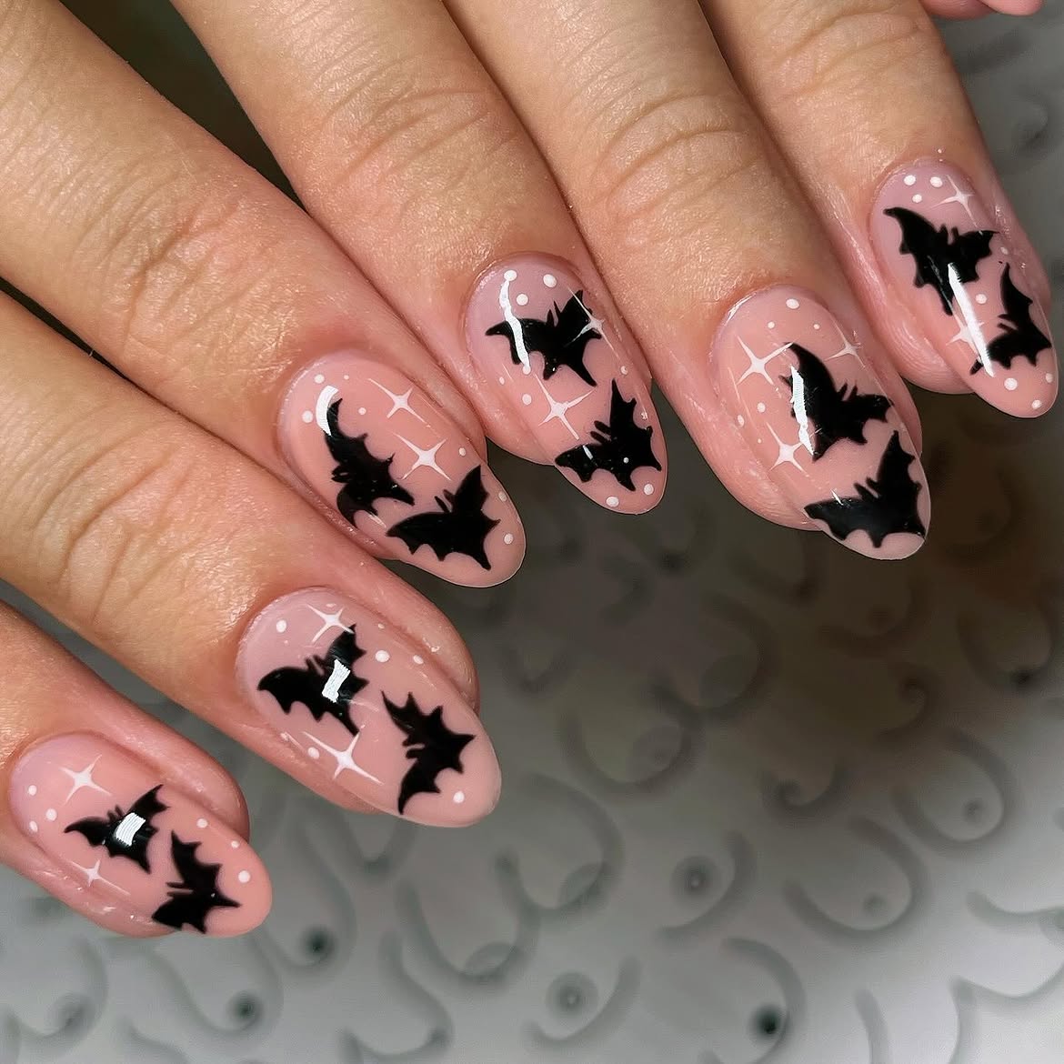 29 Stunning October Nail Ideas You Need To Try Now 19 Glowy Batty Halloween Almond Nails