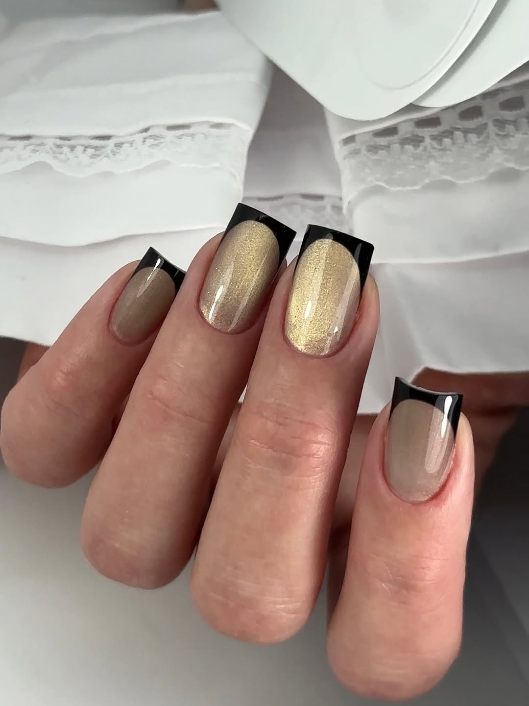 Gold Cat Eye French with Deep Brown Tips