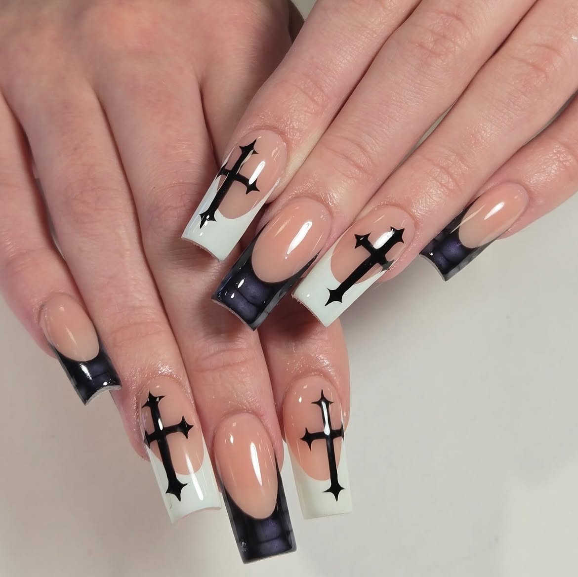 Gothic Cross French Tip Coffin Nails