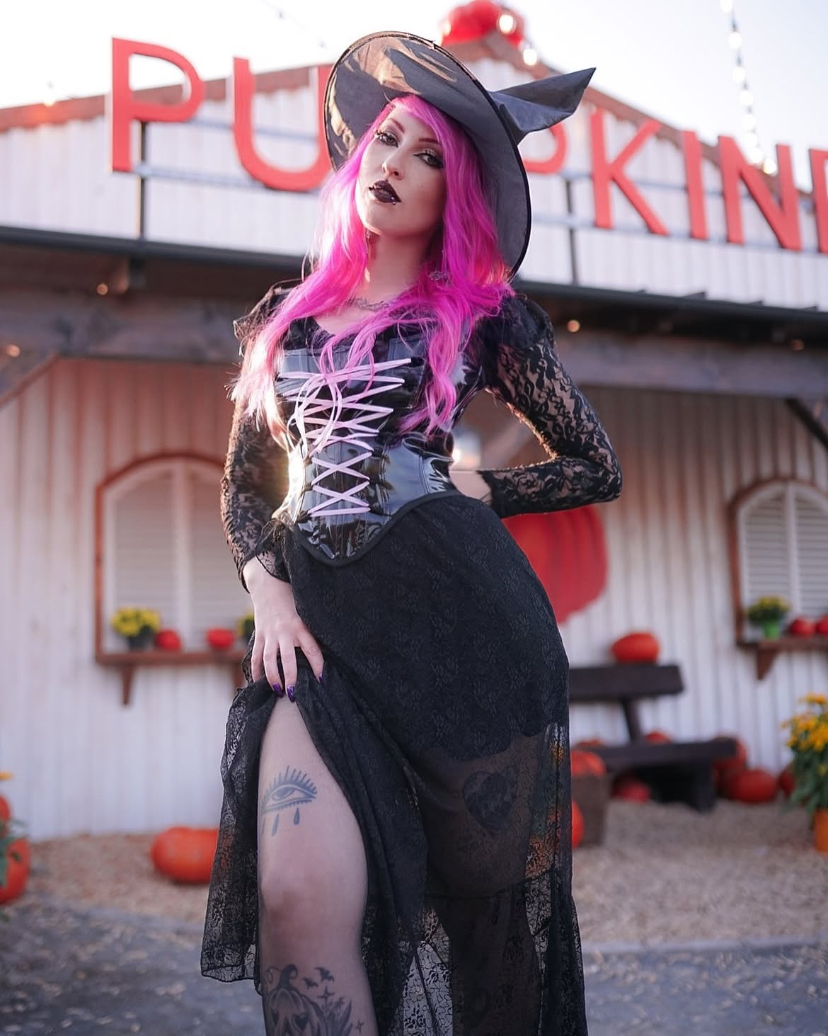 Gothic Lace Skirt Corset With Witch Hat