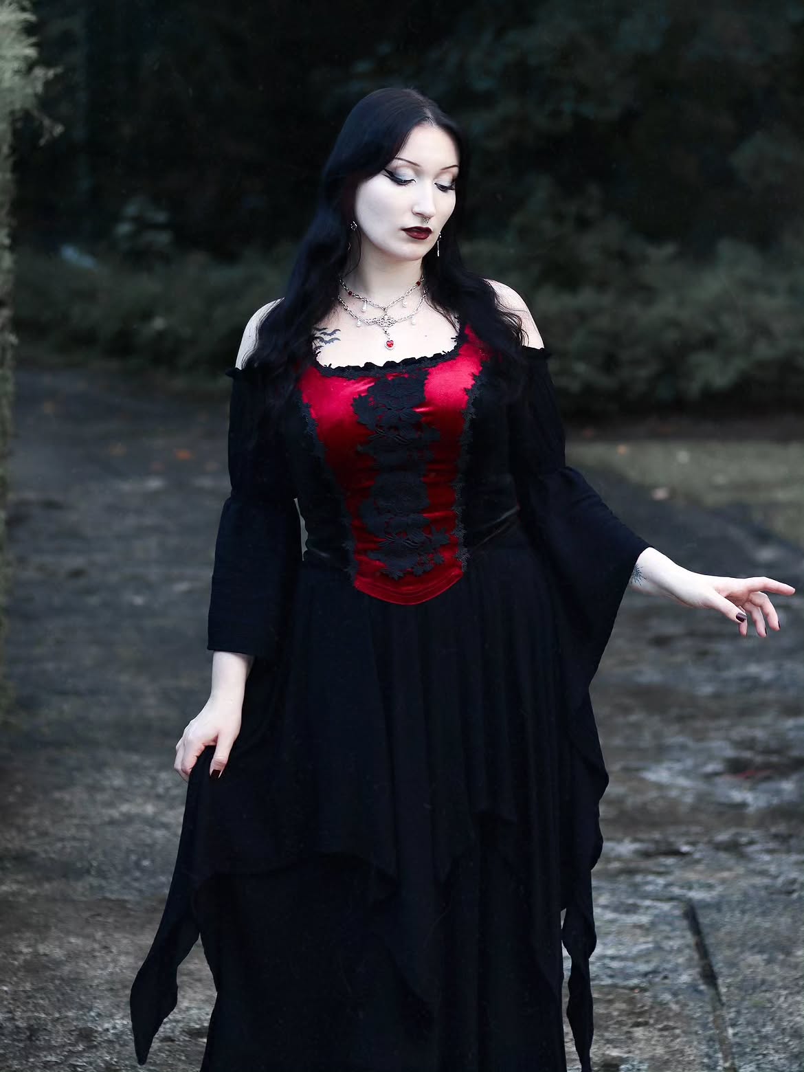 Gothic Red And Black Lace Corset Dress
