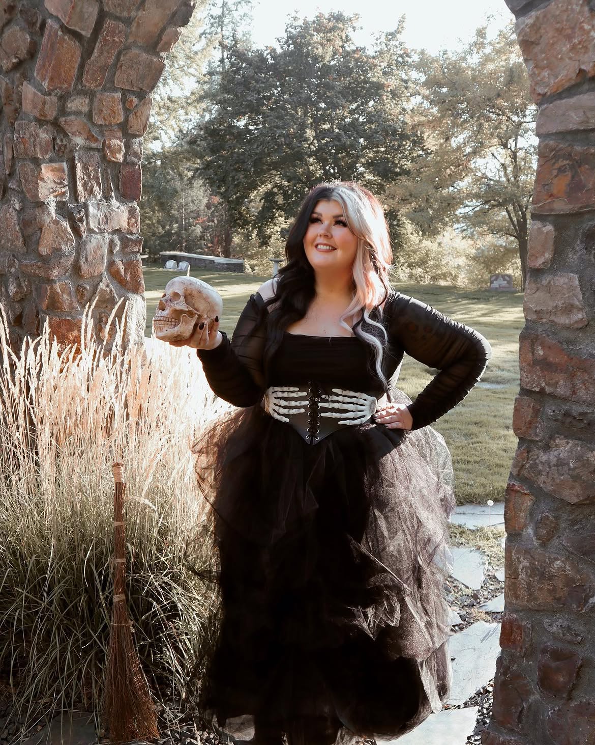 Gothic Tulle Dress With Skeleton Corset Belt