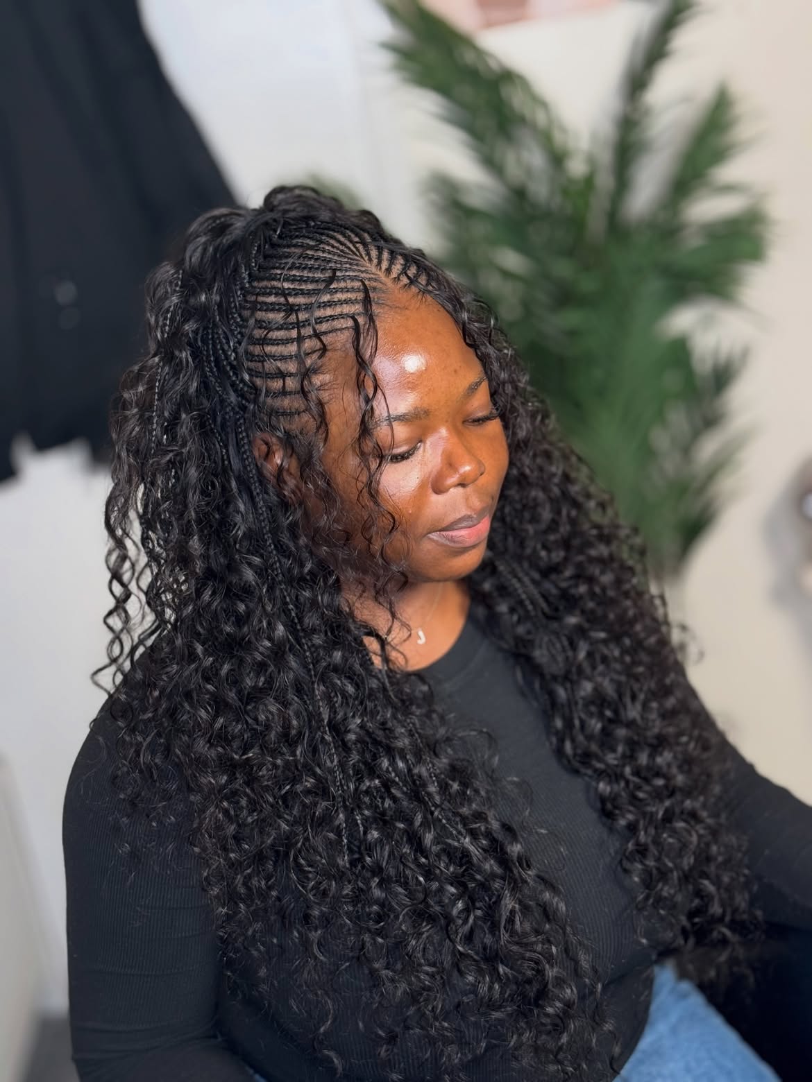Half-Up Braided Ponytail With Curly Extensions