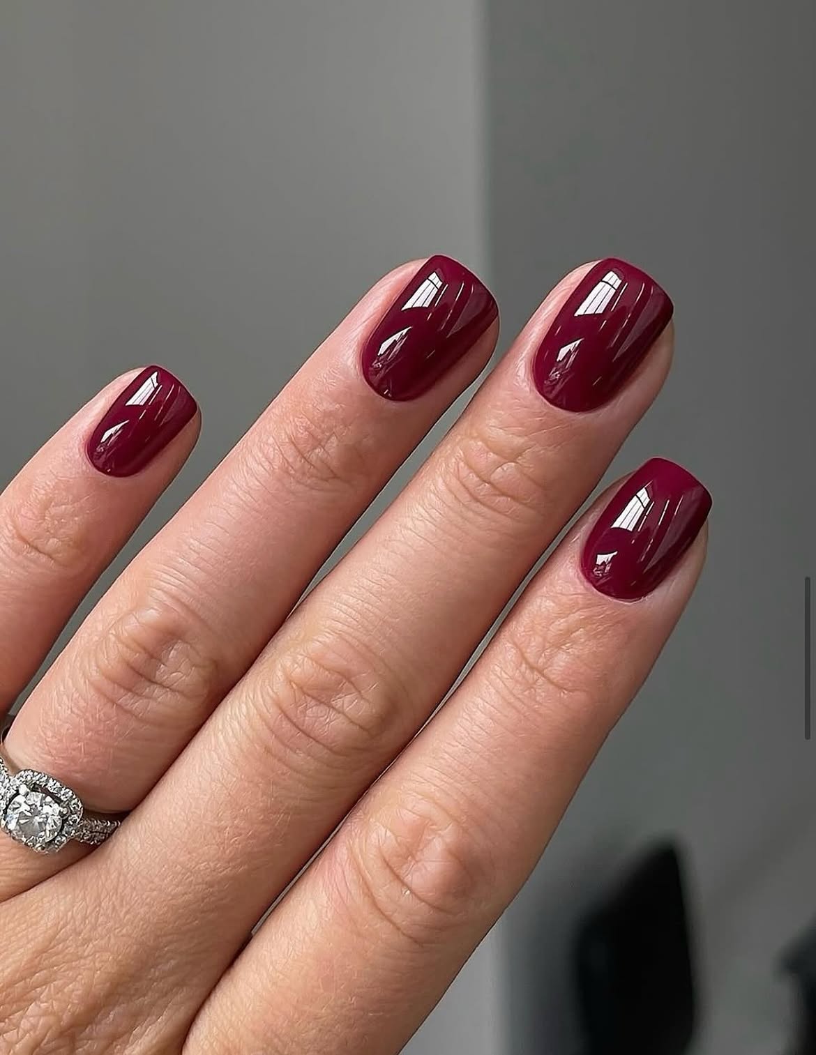 High Gloss Deep Burgundy Square Nails