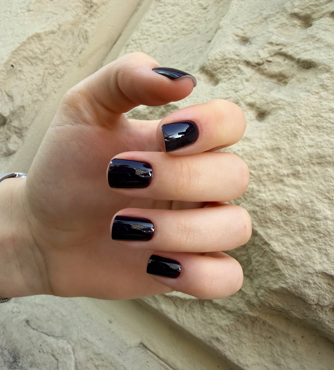 High Gloss Deep Plum Square Nails