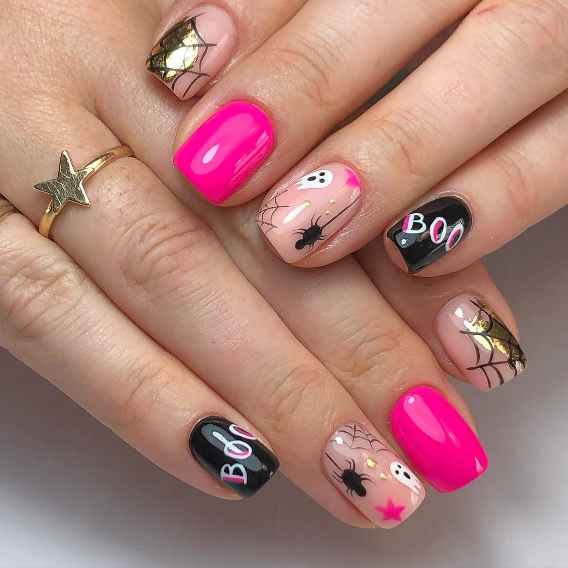 27 Spooktacular Pink Halloween Nail Ideas You Need 19 Hot Pink & Black Halloween Ghost Spiderweb Nails