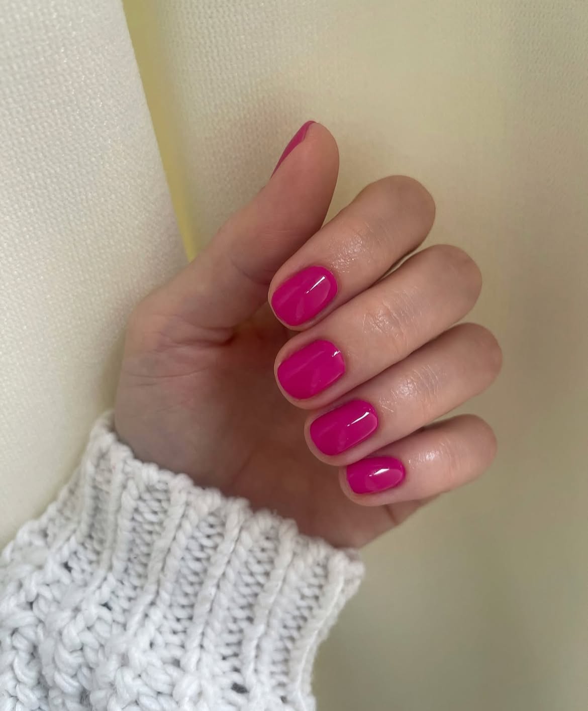 Hot Pink Glossy Short Squoval Nails