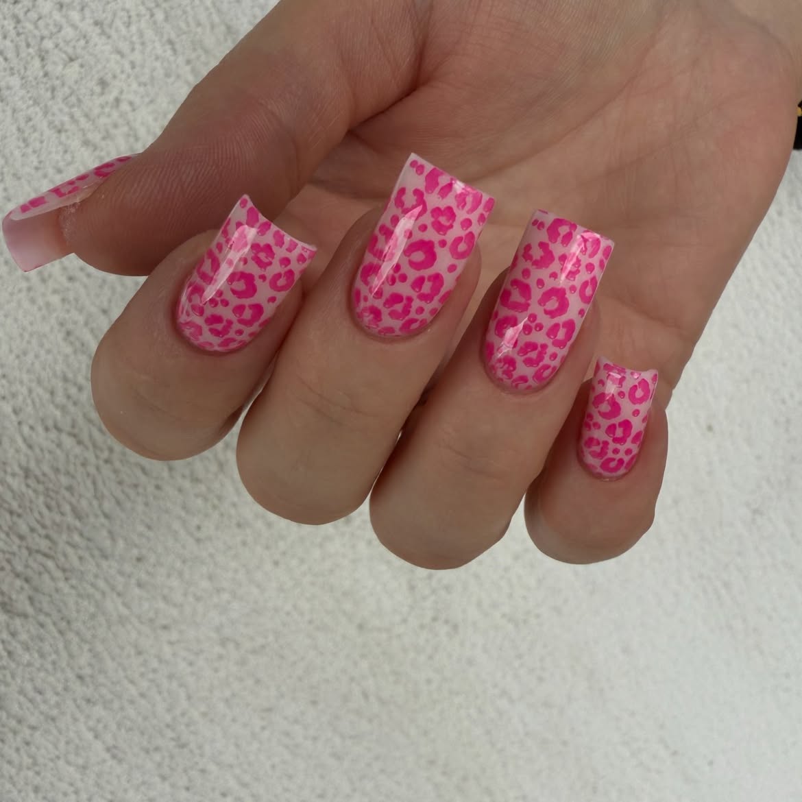 Hot Pink Leopard Print Square Nails