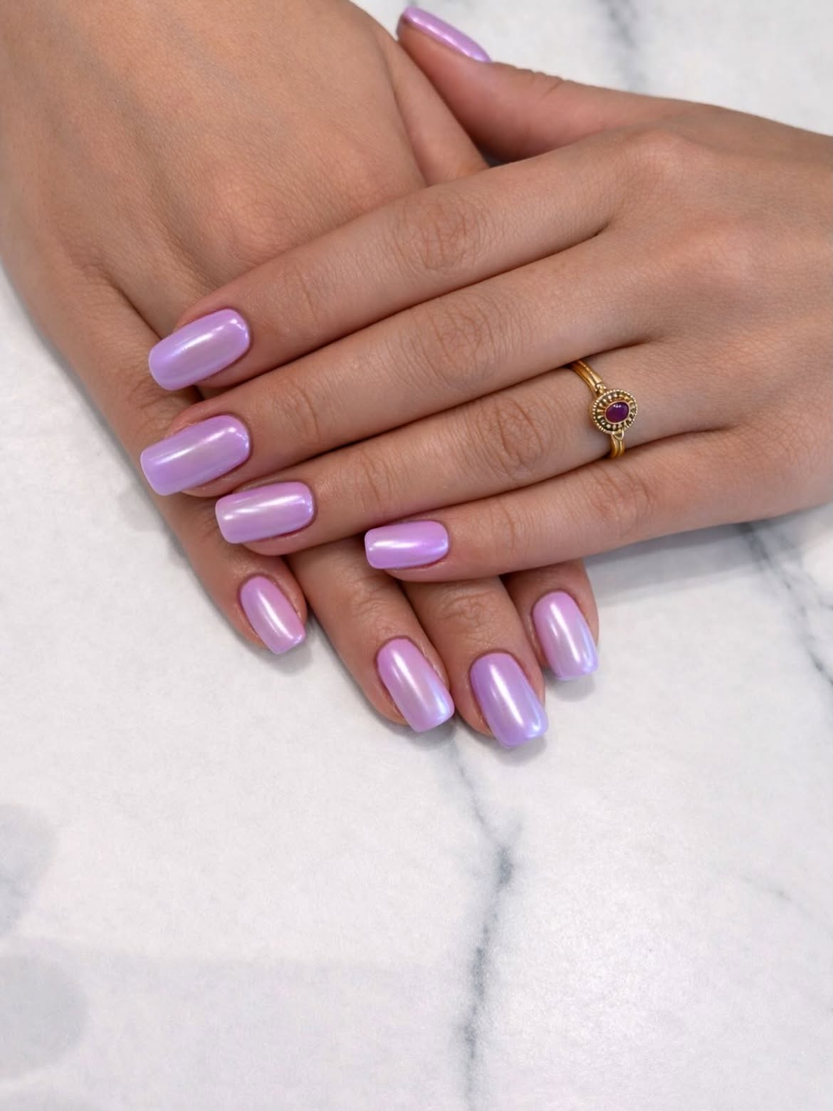 Icy Lavender Pearl Square Nails