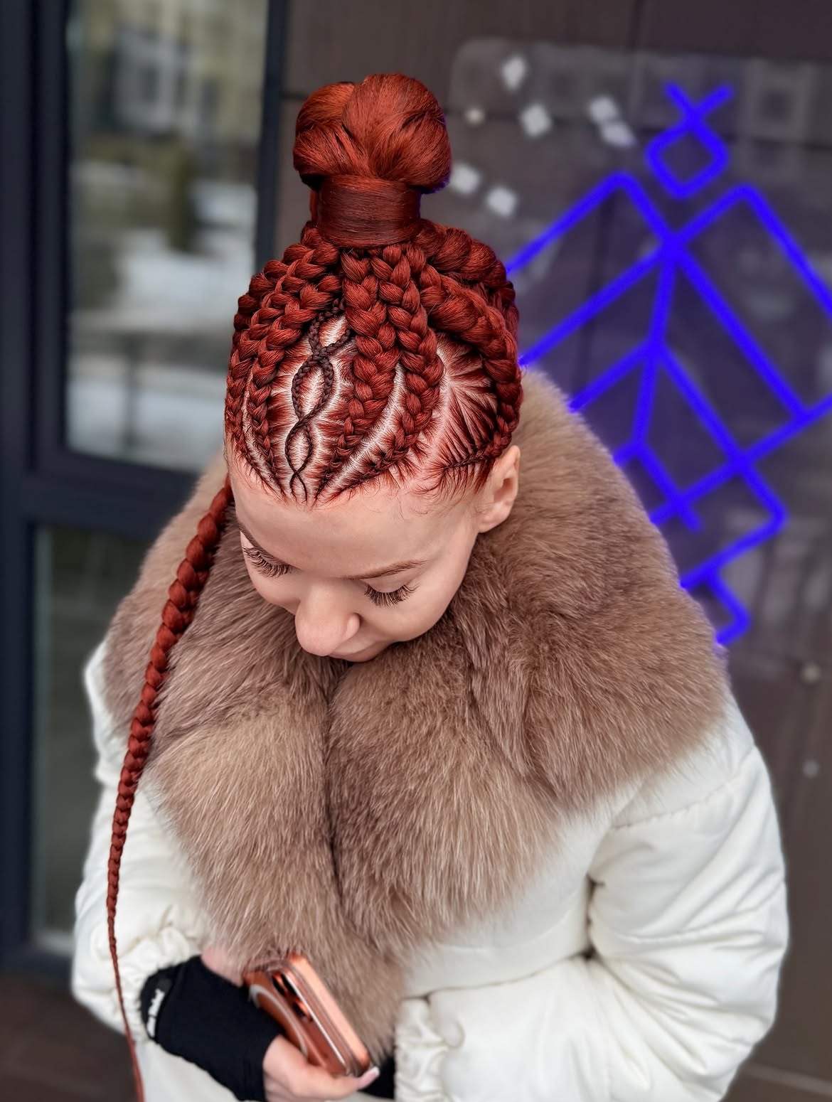 Intricate Braided Updo With Copper Highlights