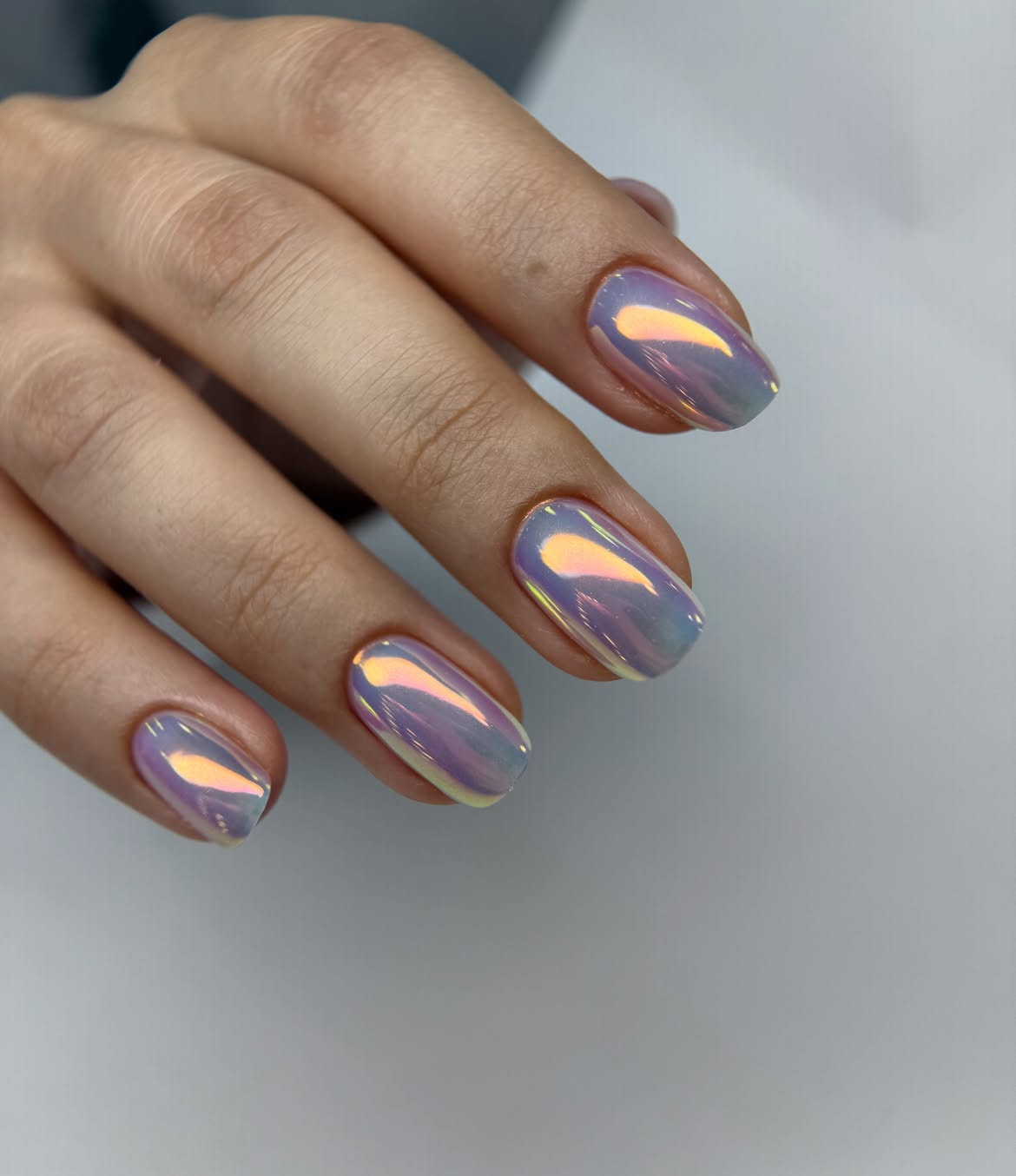 Iridescent Chrome Oval Nails