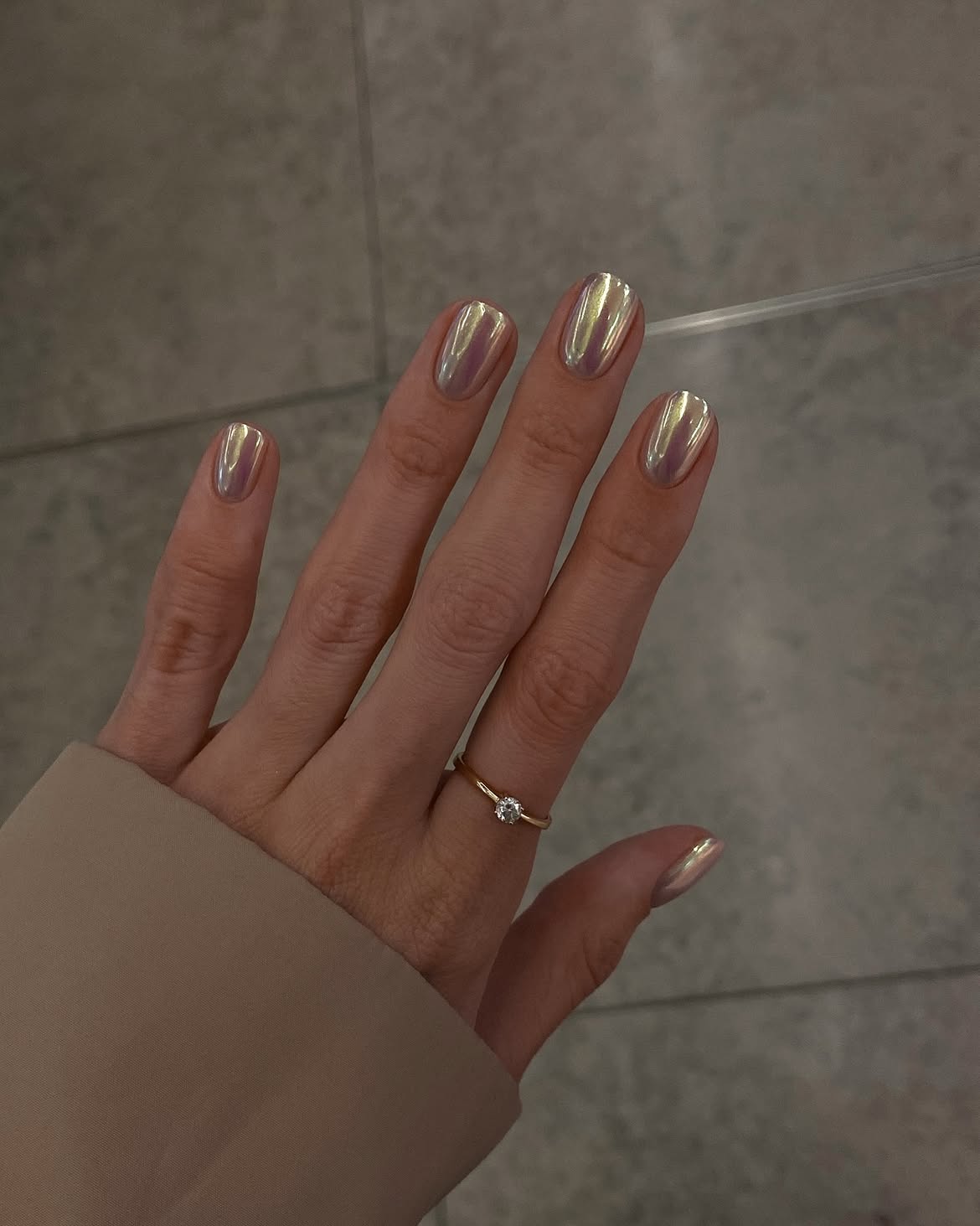 Iridescent Chrome Oval Nails With Subtle Color Shift