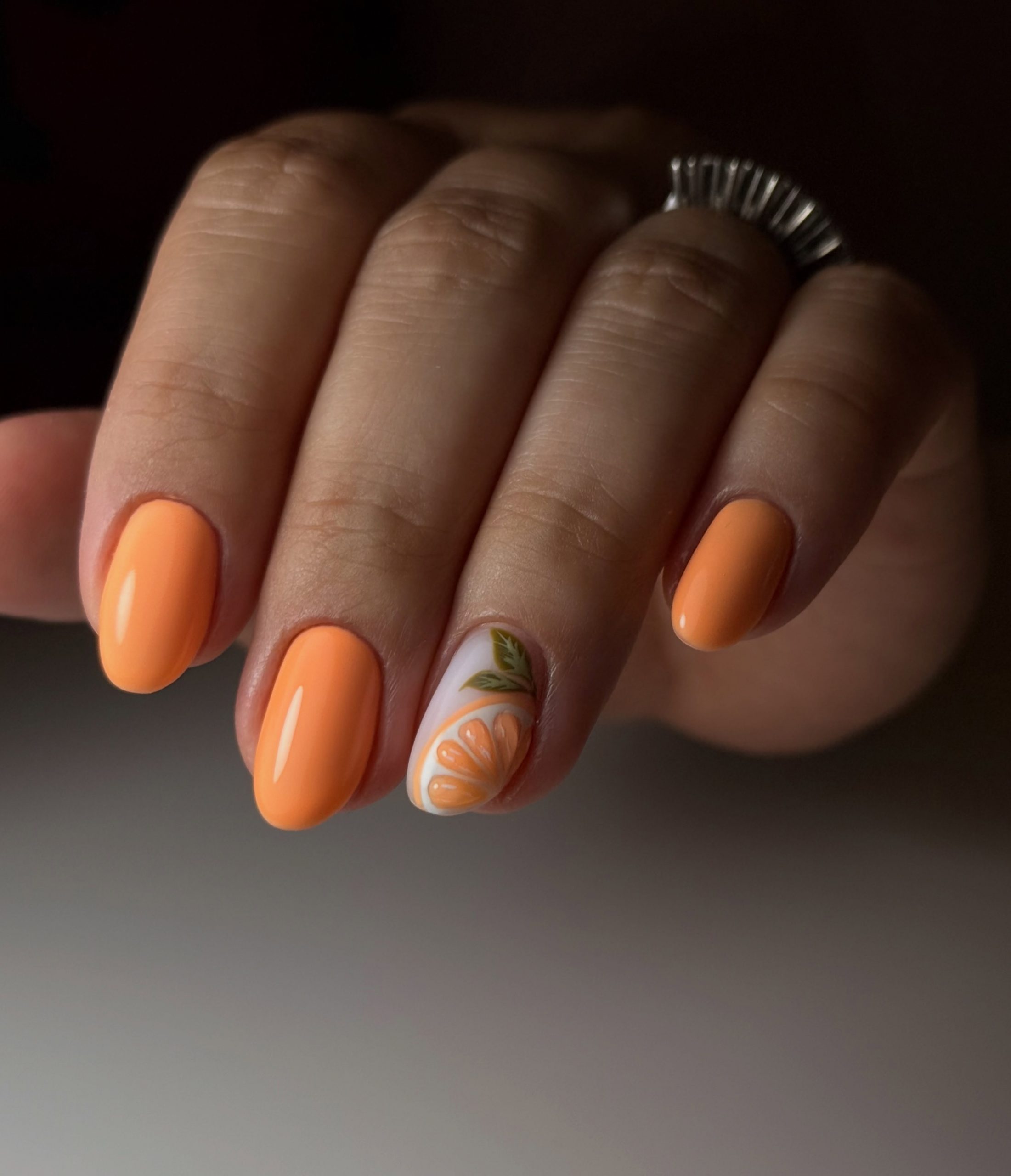 28 Stunning Orange Fall Nail Ideas You Need to Try 28 Juicy Orange Slice Accent Nail Art