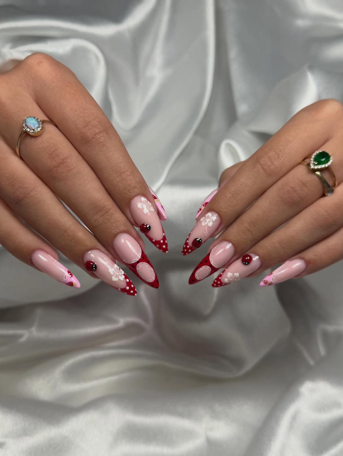 Ladybug Polka Dot Stiletto Nails