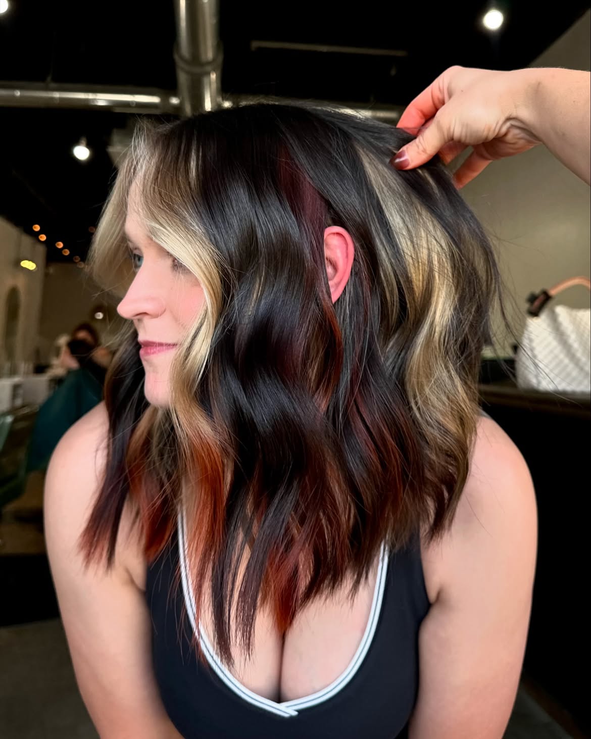 Layered Mid-Length With Bold Calico Balayage