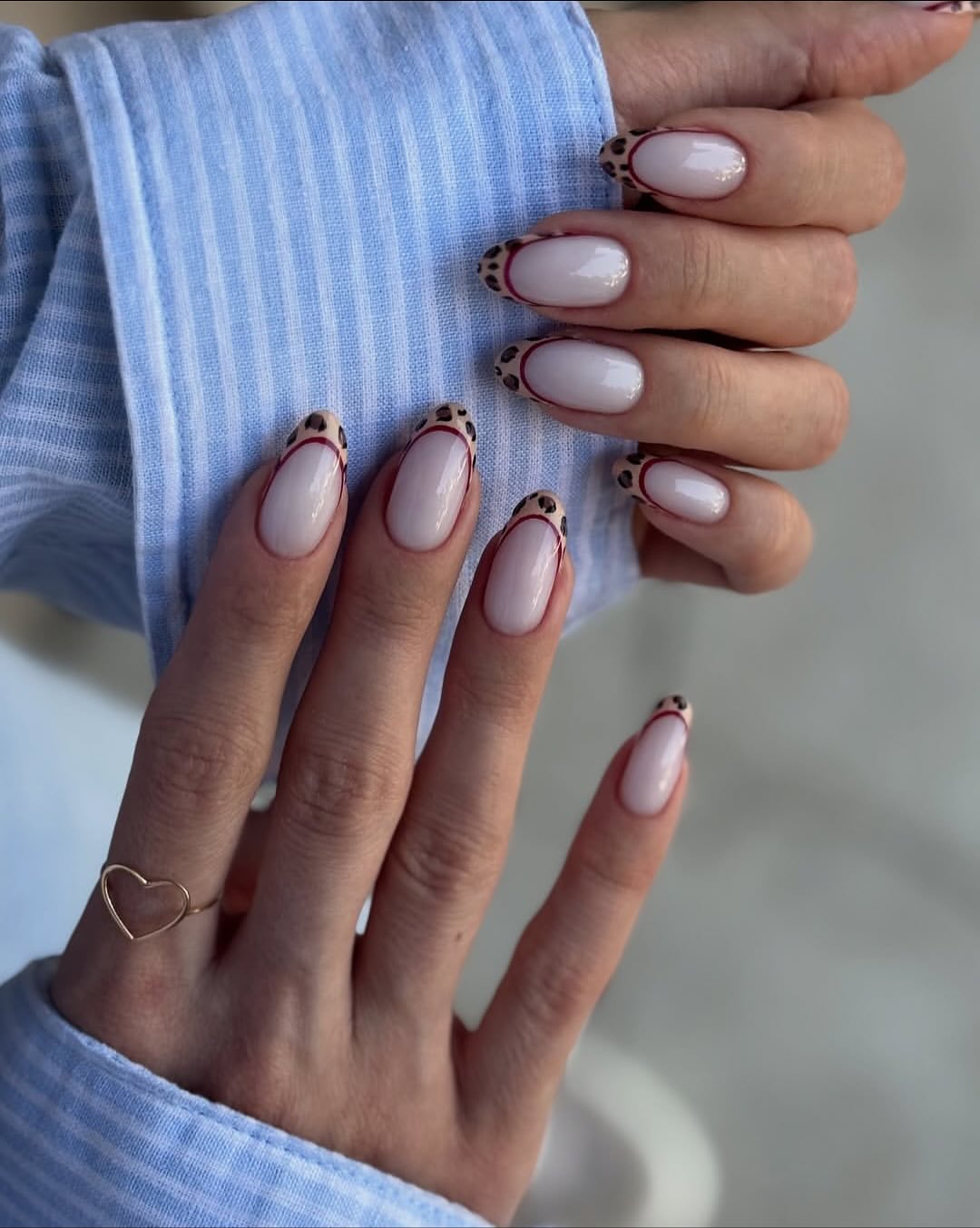 Leopard French Tip Oval Nails