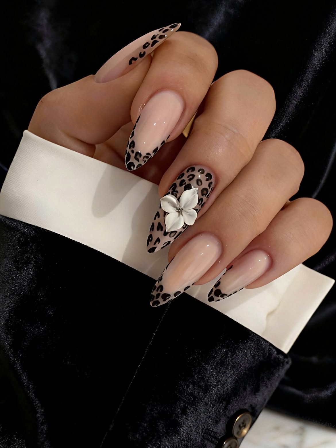 Leopard Print French Tip Almond Stiletto Nails