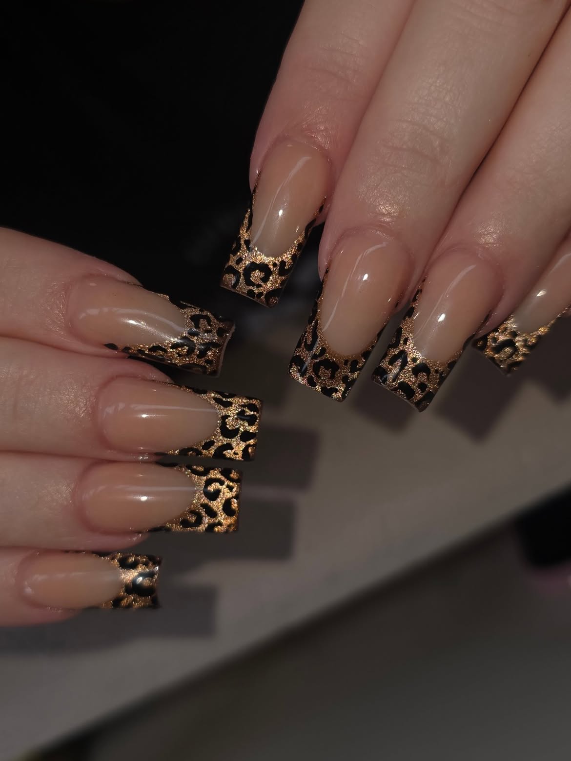 Leopard Print French Tip Glam Nails