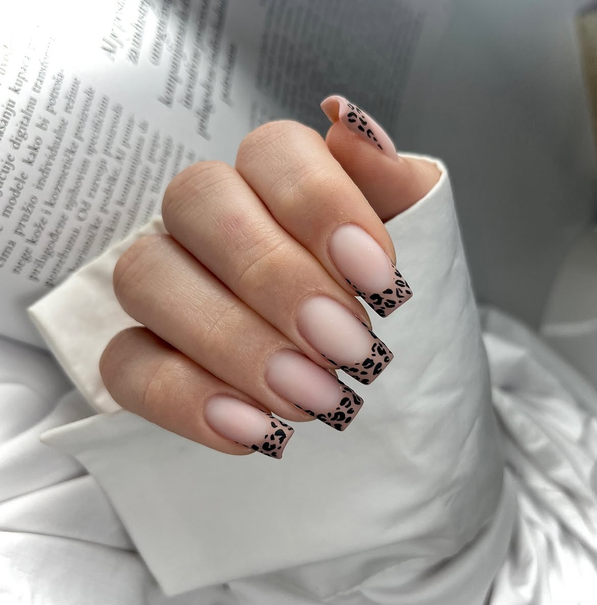 Leopard Print French Tip Square Nails