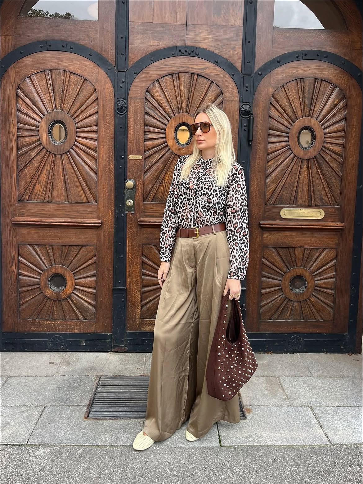 Leopard Print Shirt With Wide Leg Satin Trousers