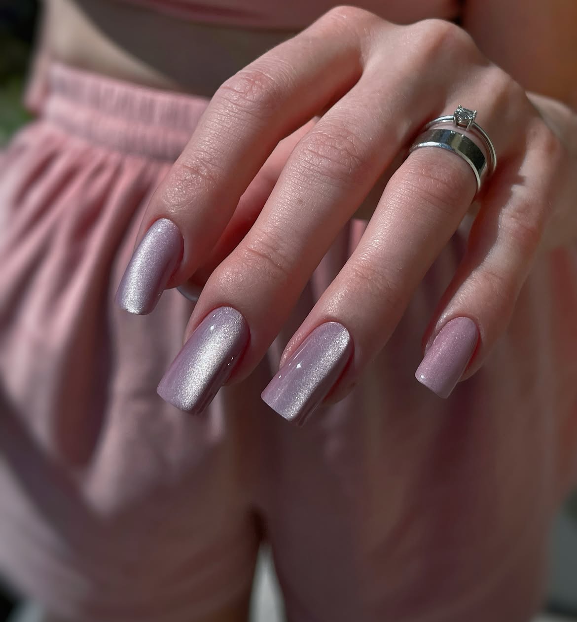 Lilac Cat Eye Chrome French Tips