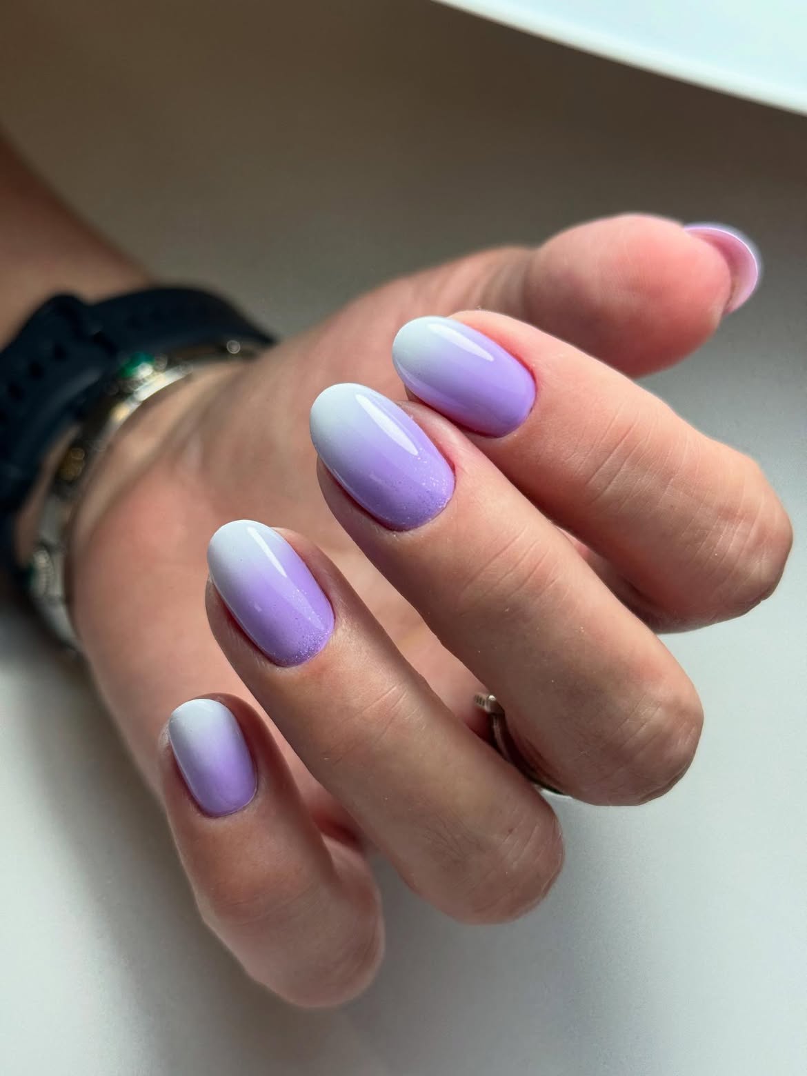 Lilac Lavender Ombre Oval Nails With Glitter Accent