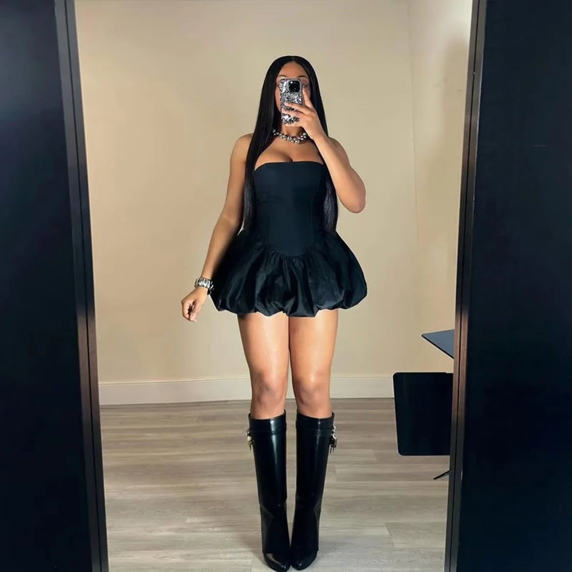 Little Black Dress With Tall Embellished Boots