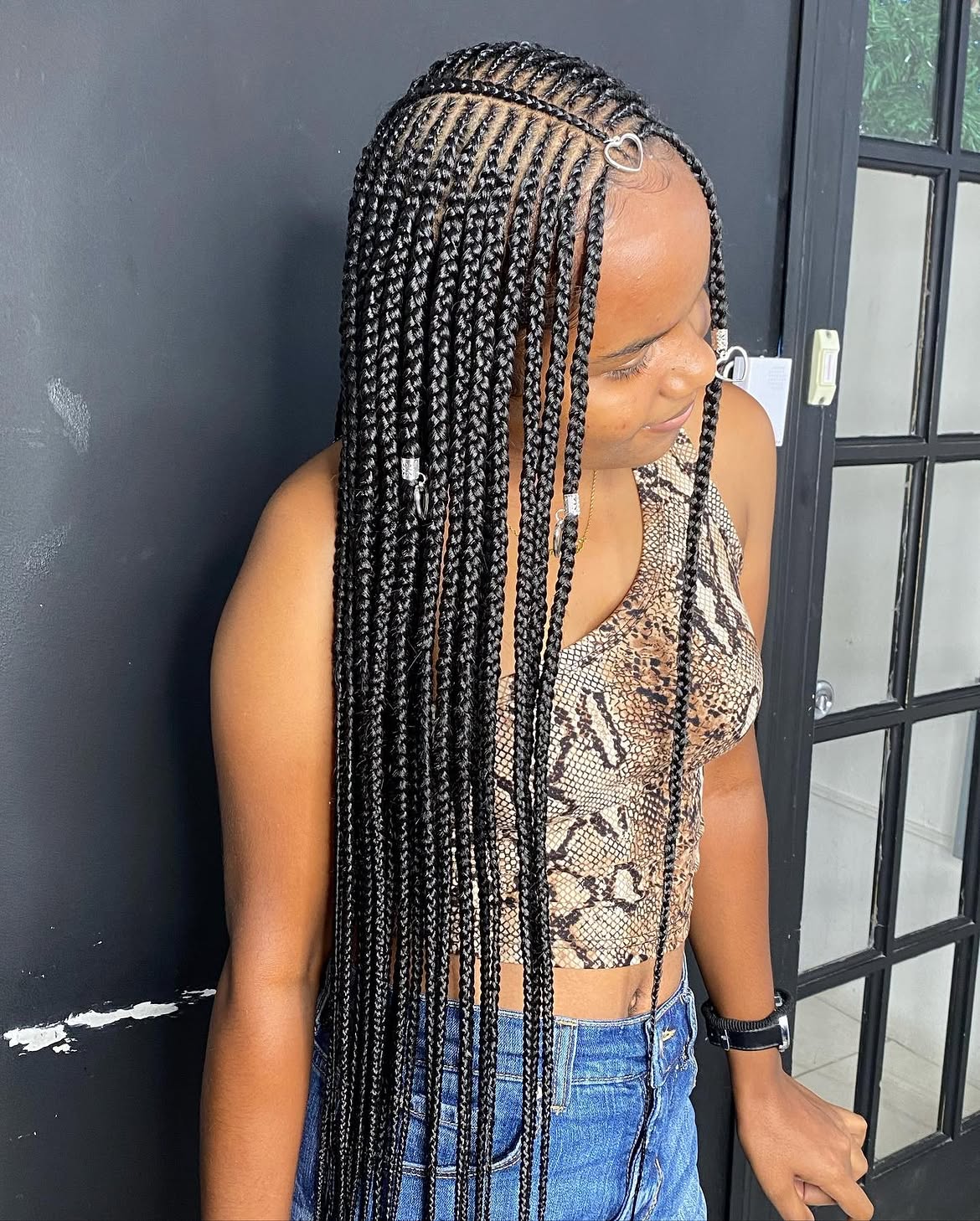 Long Black Fulani Braids With Heart Charm
