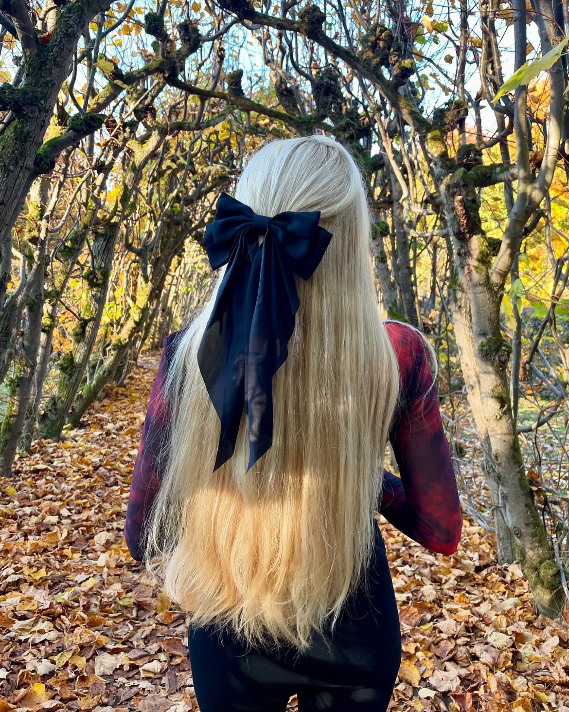 Long Voluminous Waves With Chic Black Bow