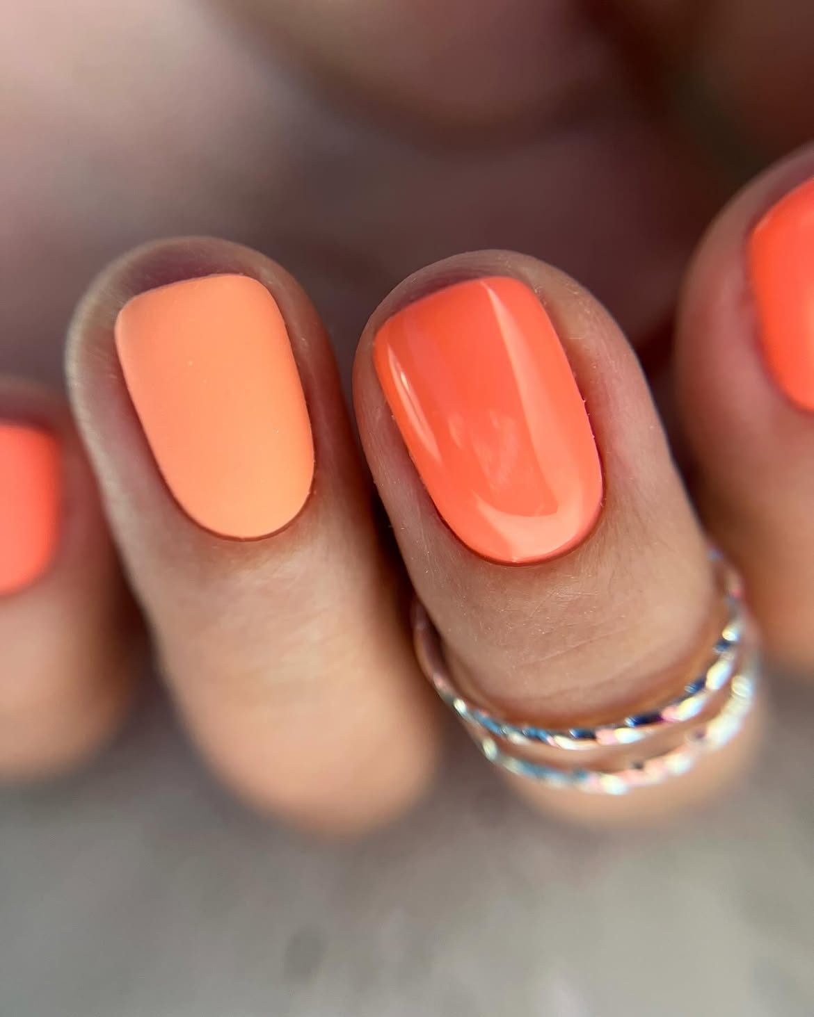 Matte and Glossy Orange Swirl French Tips