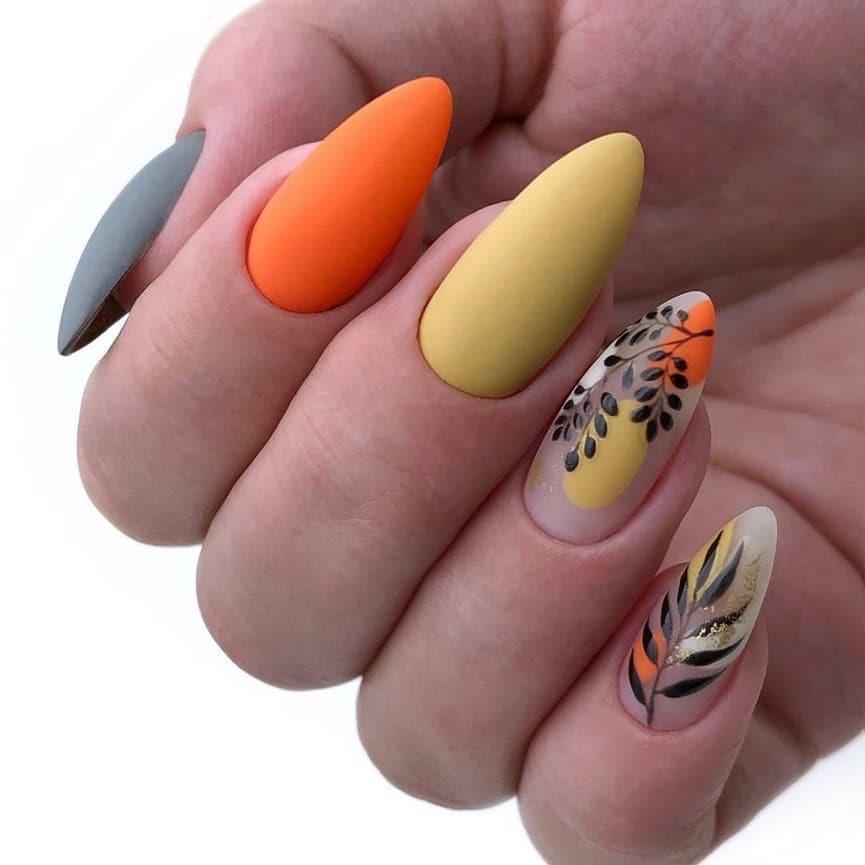 Matte Autumn Leaf Almond Nails
