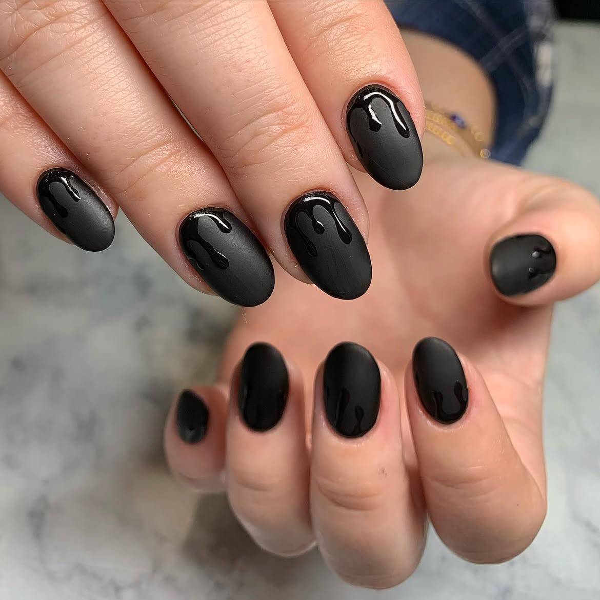 Matte Black Dripping Gore Oval Nails