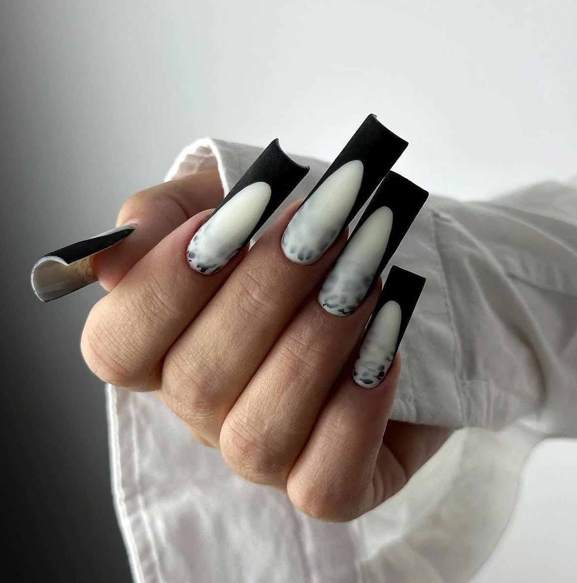 Matte Black French Tip Aura Nails