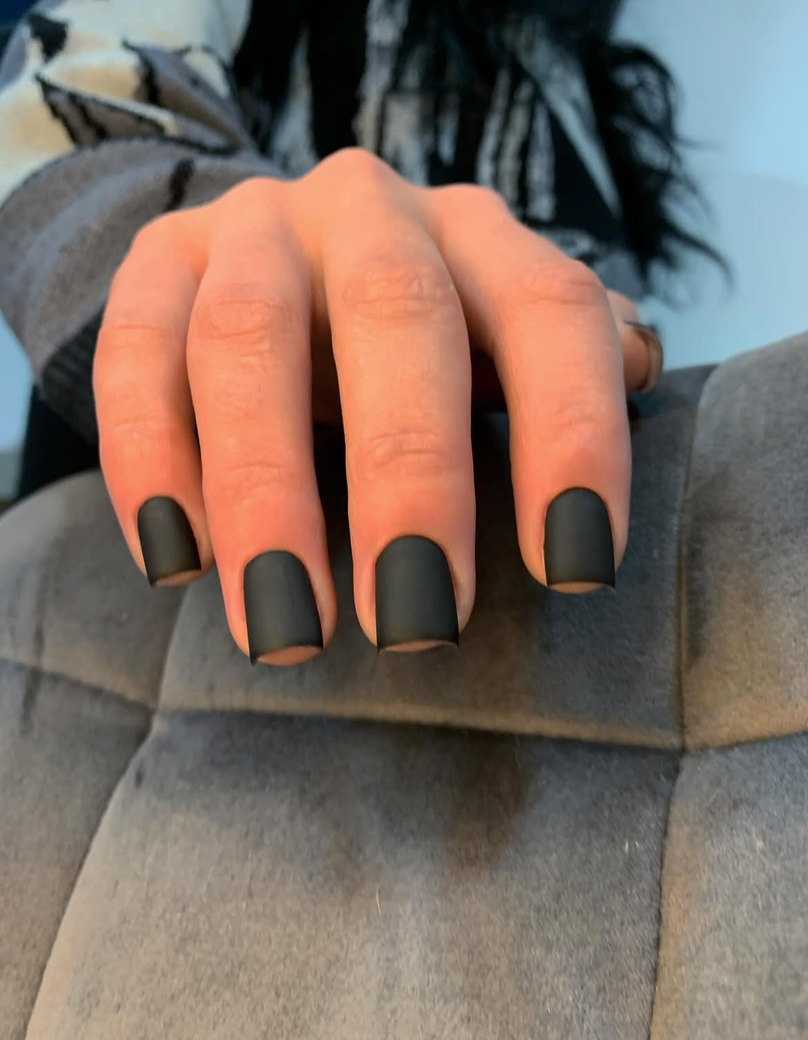 Matte Black Short Square Nails