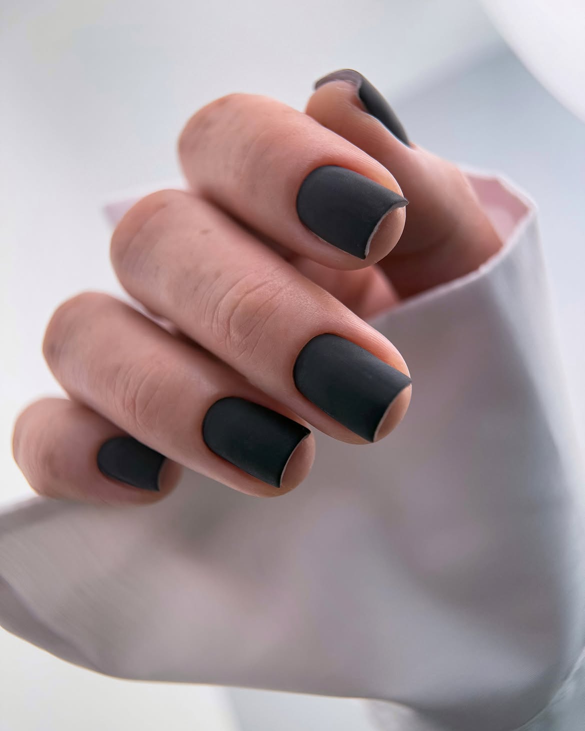 Matte Black Square Nails With Natural Cuticle