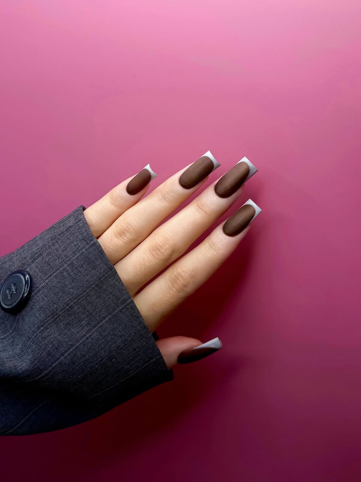 Matte Chocolate French Tip Square Nails