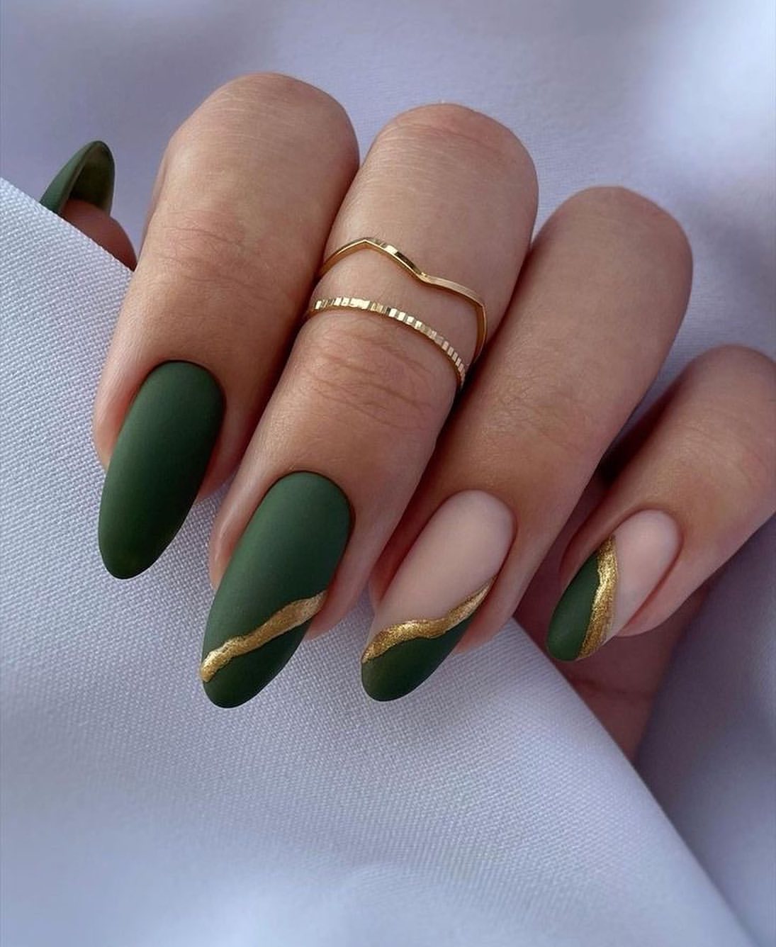 Matte Forest Green & Nude with Gold Stripe