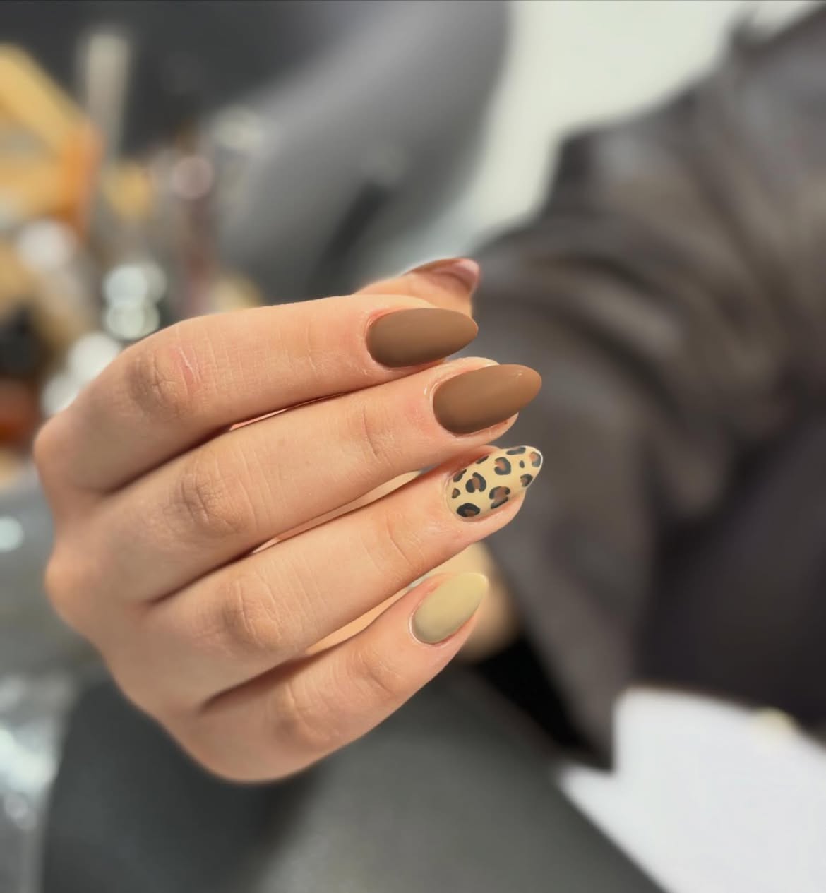 Matte Leopard Print Almond Nails for Fall