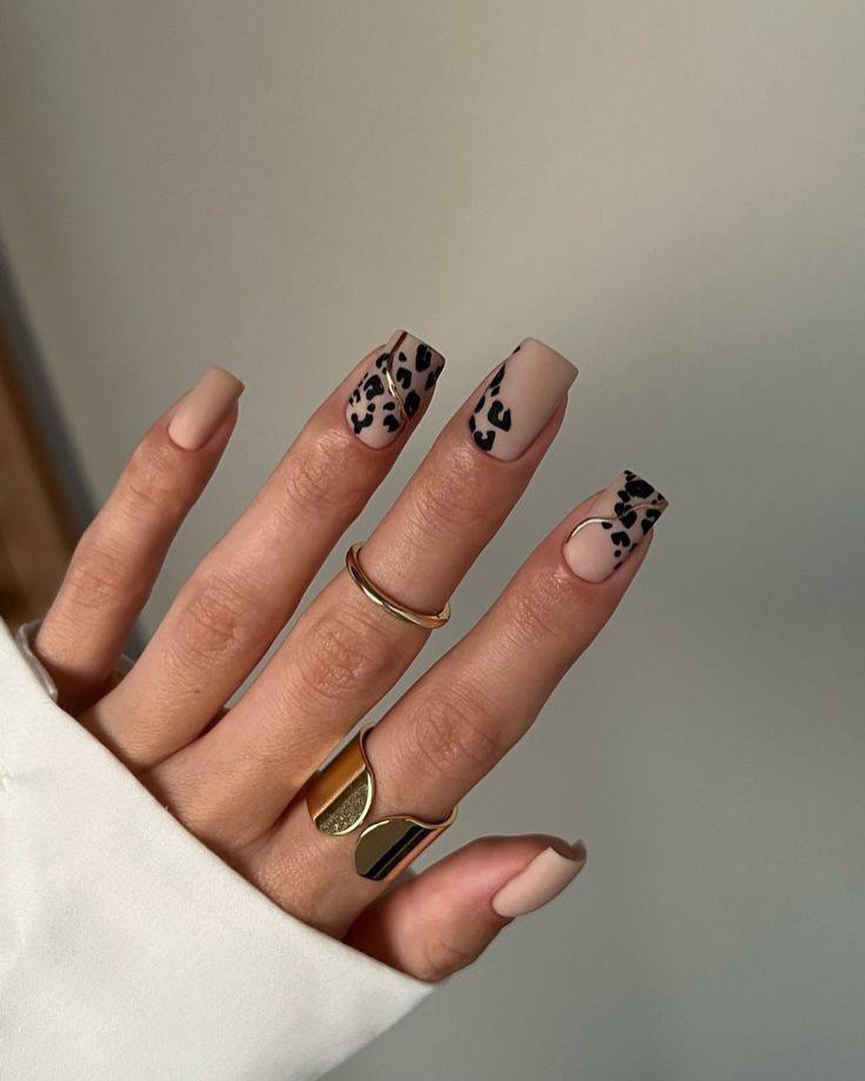 Matte Leopard Print Square French Tip Nails