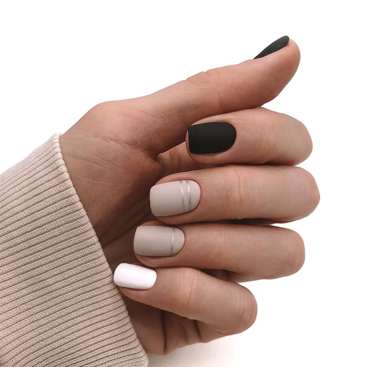 Matte Monochrome Minimalist Stripe Nails