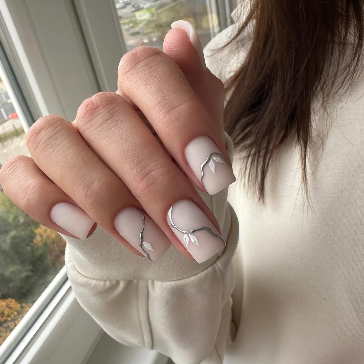 Matte Nude Base with Silver Leaf Vine Art