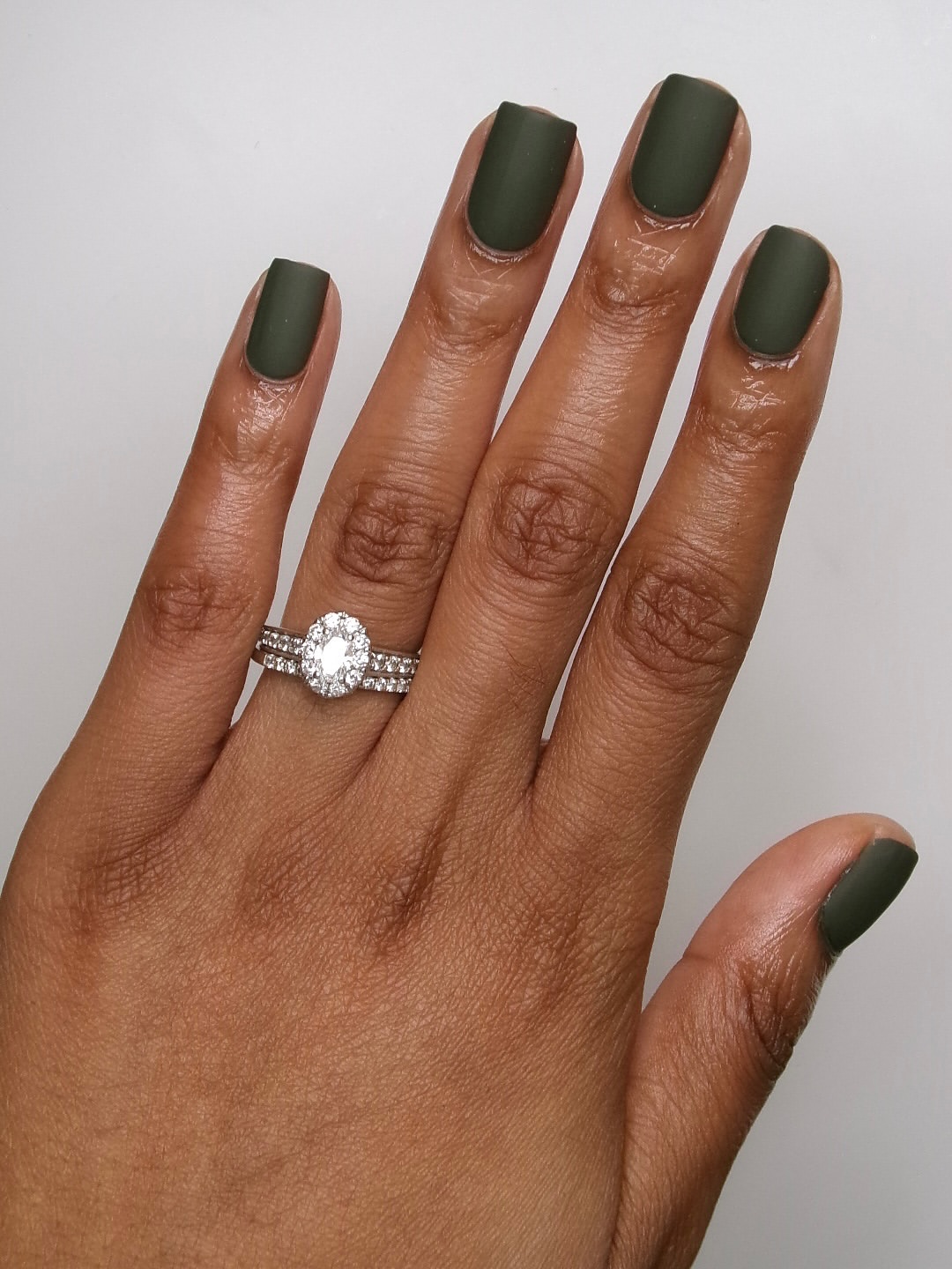 Matte Olive Green Short Square Nails