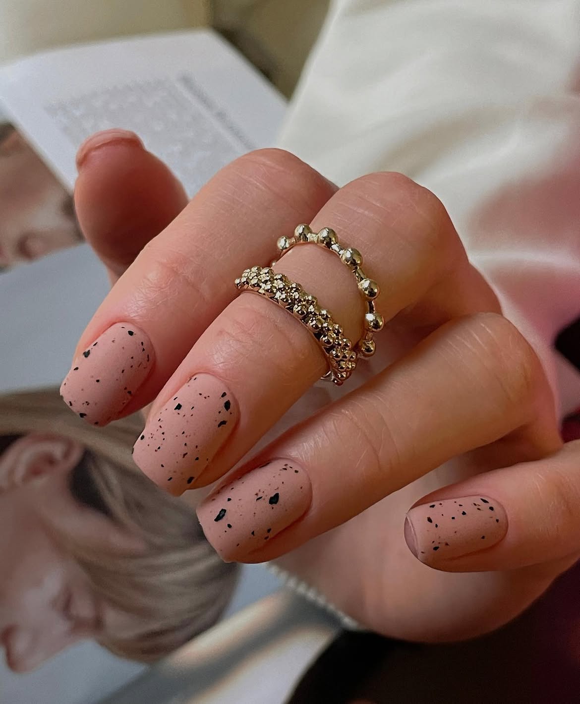 Matte Speckled Nude Square Nails
