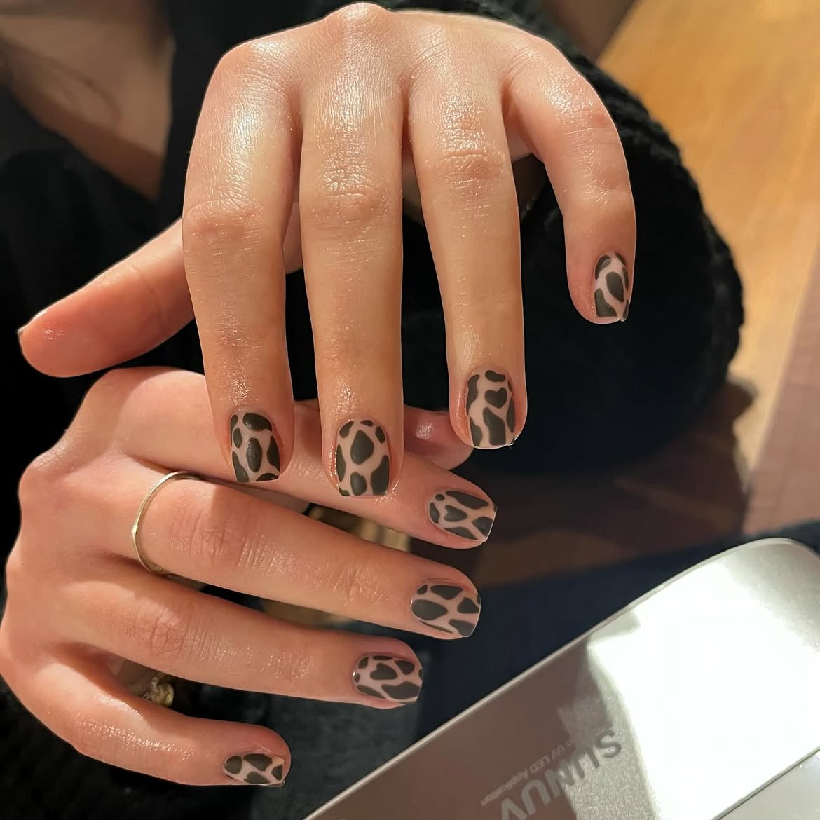 Matte Taupe Cow Print Short Squoval Nails