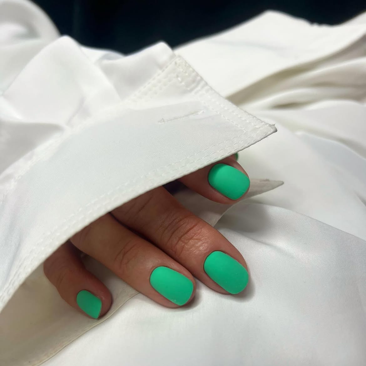 Matte Teal Short Oval Nails