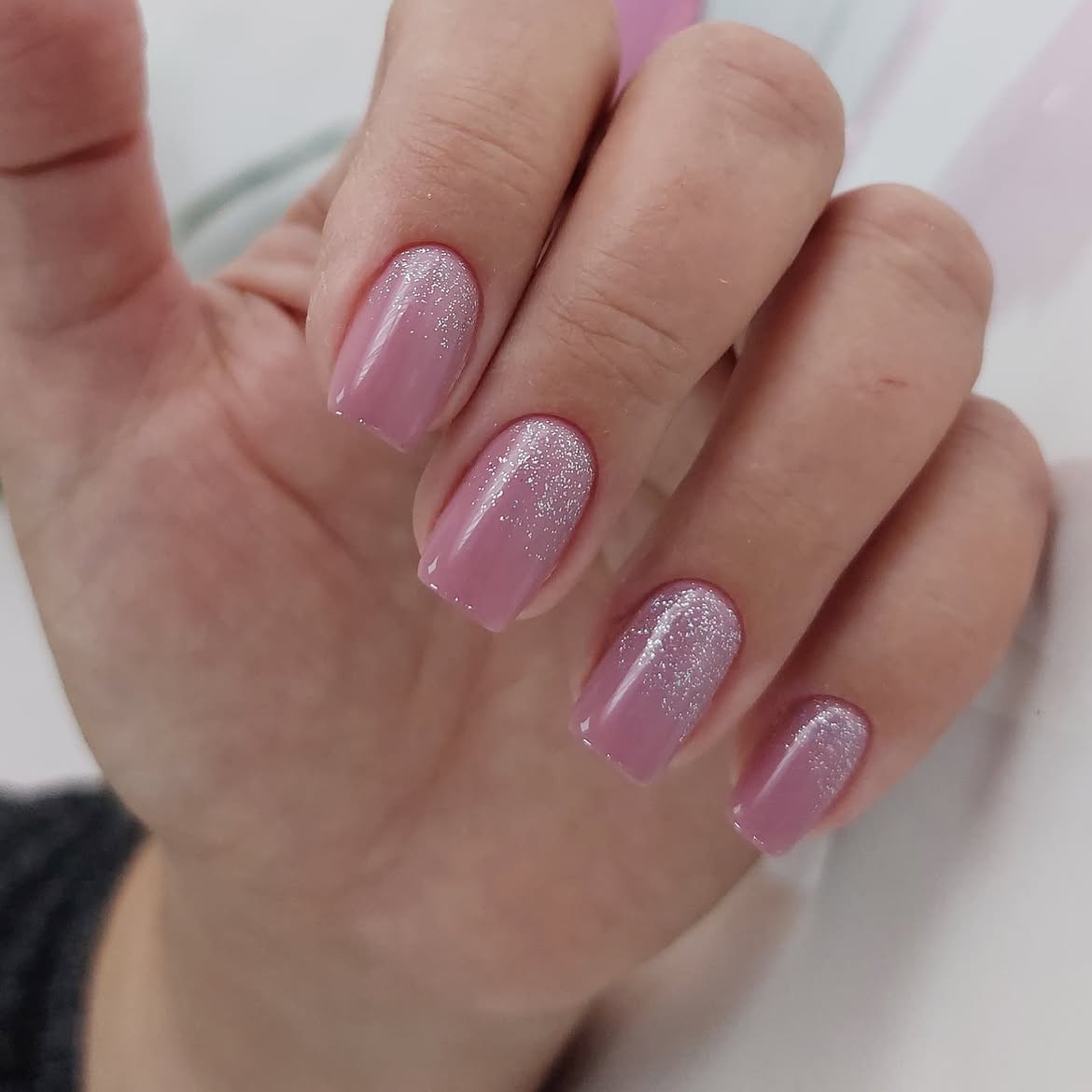 Mauve French Ombre With Silver Glitter Sparkle