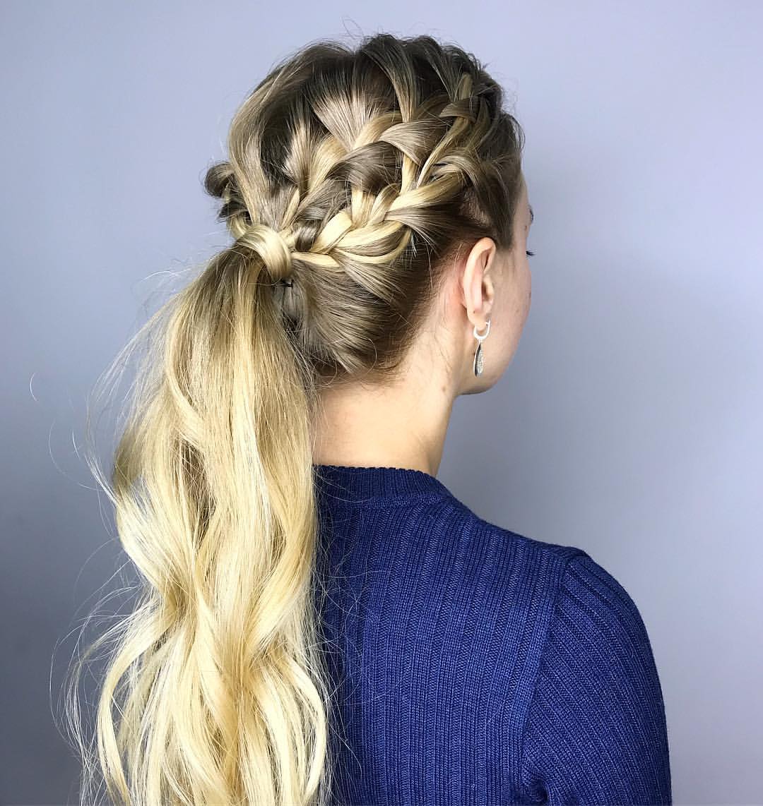 Messy Dutch Braids Into Low Ponytail